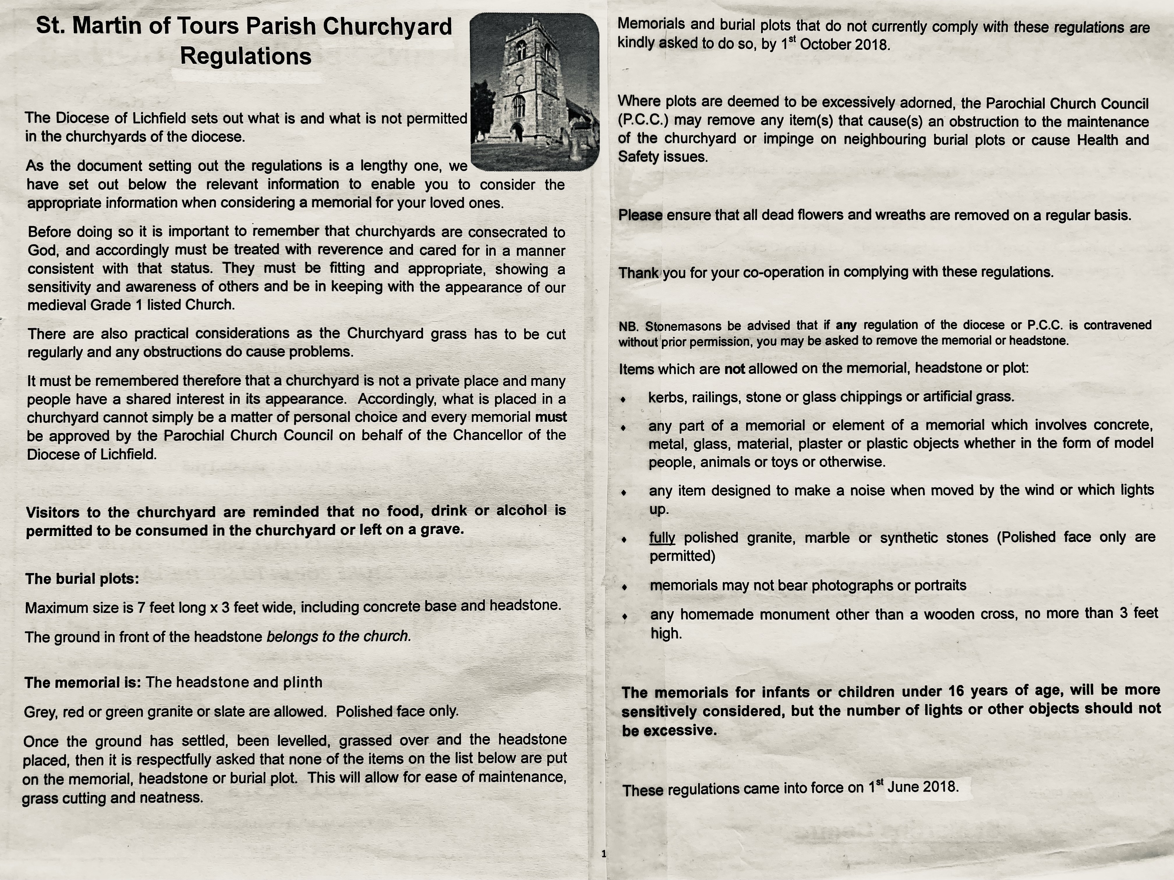 Churchyard regulations 2018